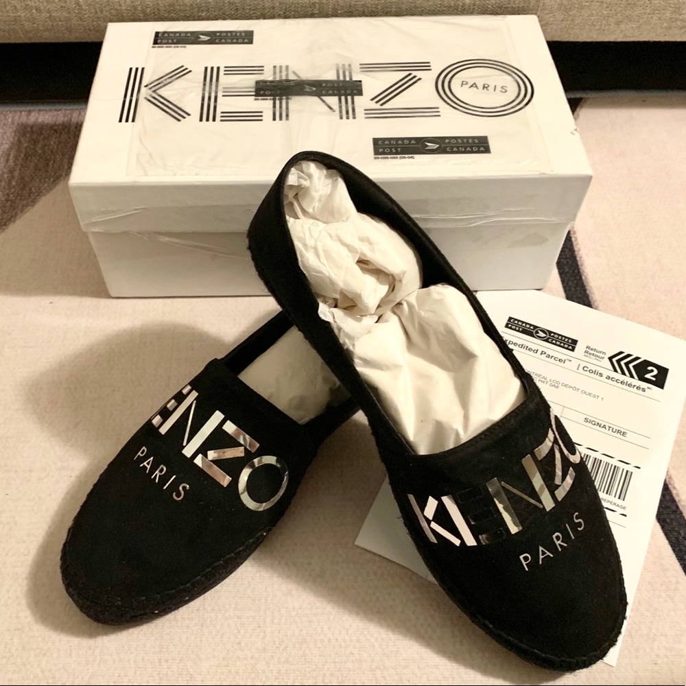 New Authentic Kenzo Black Suede Logo Espadrilles